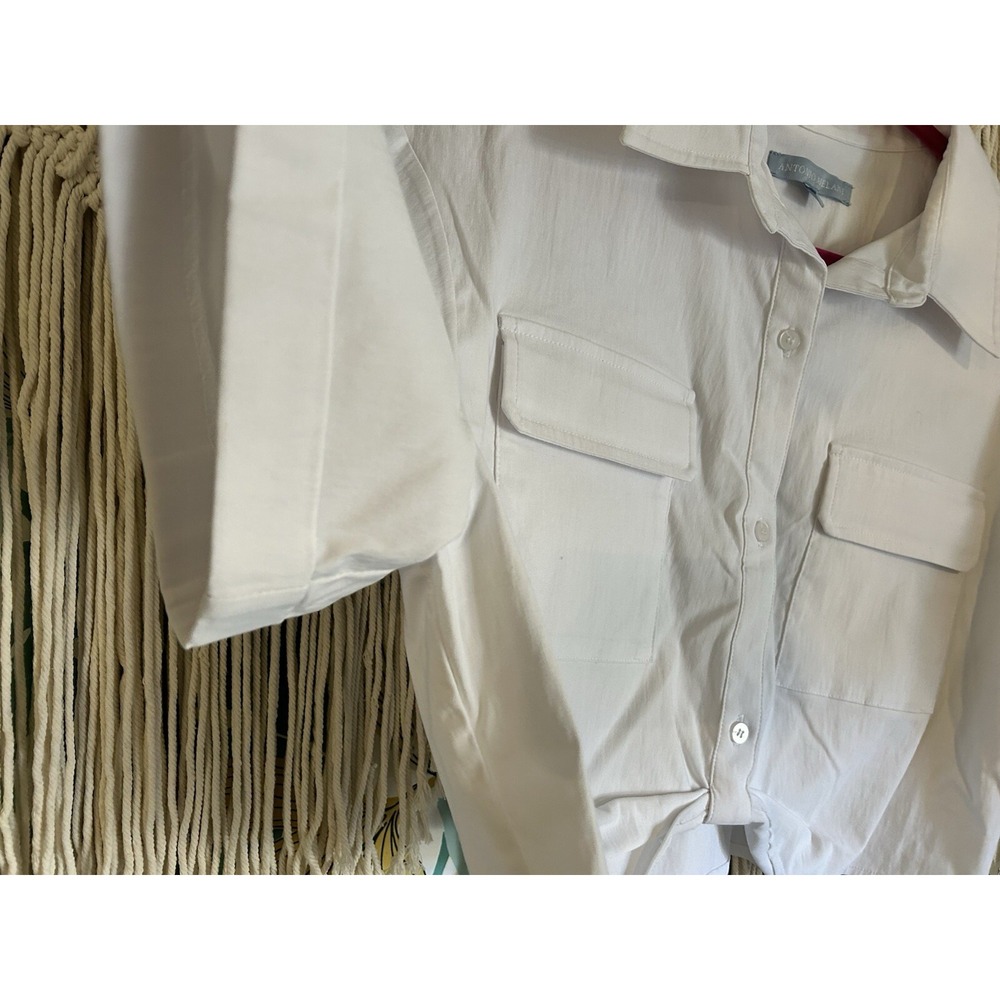 Antonio Melani Top Cropped Twisted Blouse Button Sz XL White EUC Whimsigoth Y2K - Picture 3 of 12